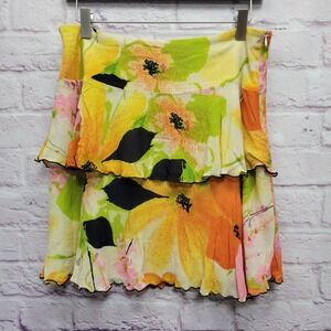 Trina Turk Tiered Floral Skirt Size 8‎ Silk Blend Bold Watercolor Pixie Fairy